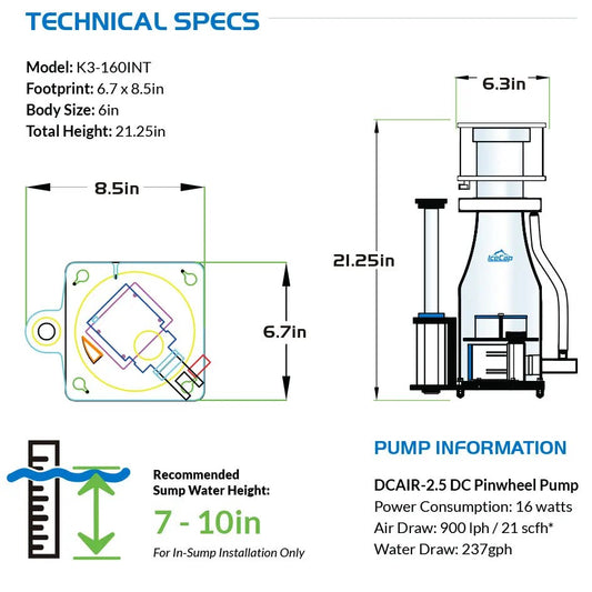IceCap K3-160 In-Sump Controllable Protein Skimmer