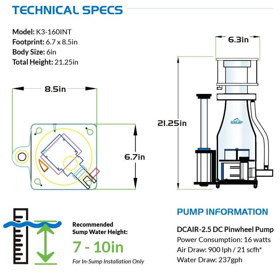 IceCap K3-160 In-Sump Controllable Protein Skimmer
