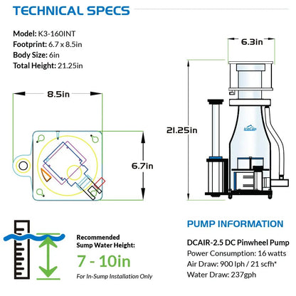 IceCap K3-160 In-Sump Controllable Protein Skimmer