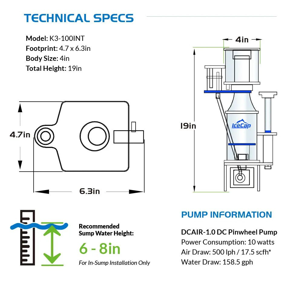 IceCap K3-100 In-Sump Controllable Protein Skimmer