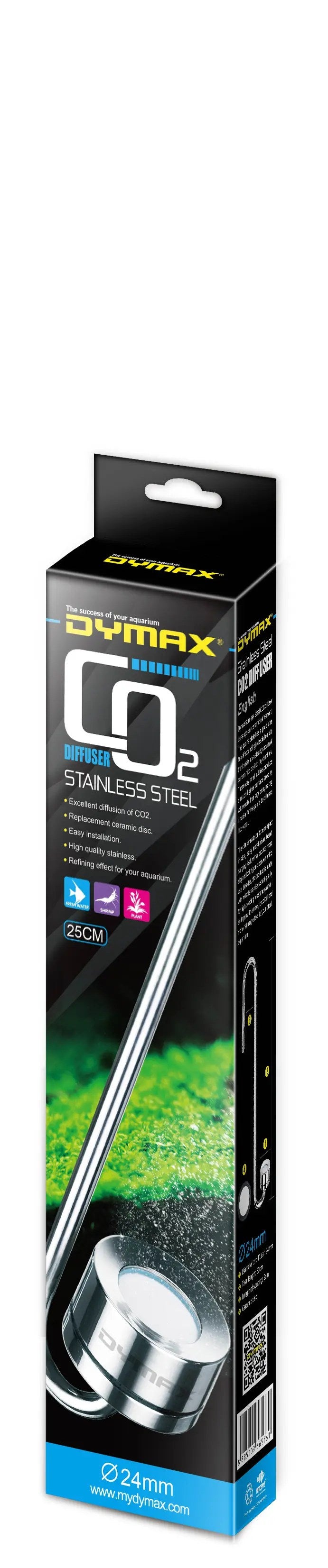 Dymax Stainless Steel CO2 Diffuser, 24 mm Diameter × 25 cm Length