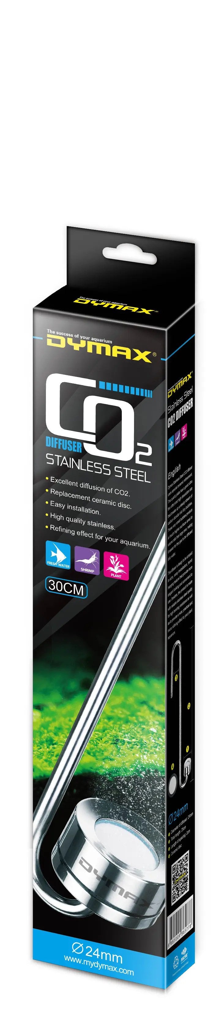 Dymax Stainless Steel CO2 Diffuser, 24 mm Diameter × 30 cm Length